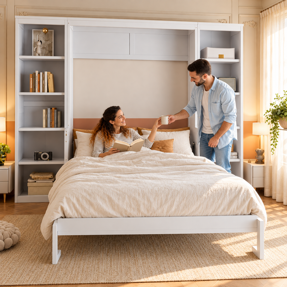 RESTORA Murphy Bed with Desk & Bookshelves - Full Size
