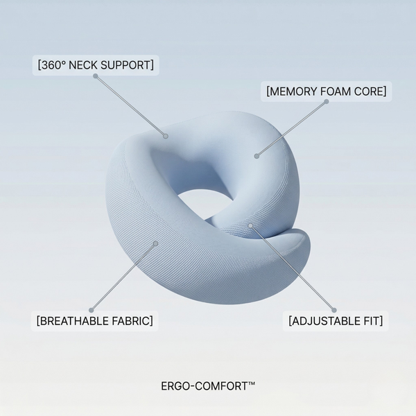 RESTORA Travel Neck Pillow – Memory Foam Neck Support Pillow for Flights & Travel