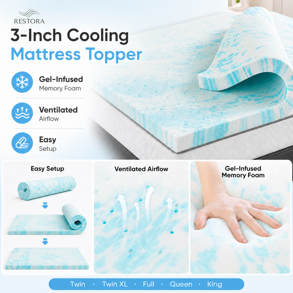 RESTORA 3-Inch Cooling Mattress Topper