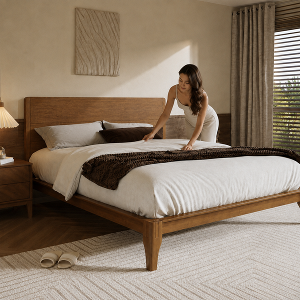 RESTORA Queen Japanese Joinery Bamboo Bed Frame - Signature Edition with Headboard