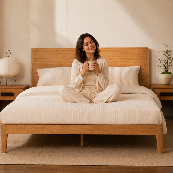 RESTORA Japanese Joinery Bamboo Bed Frame with Headboard - Queen