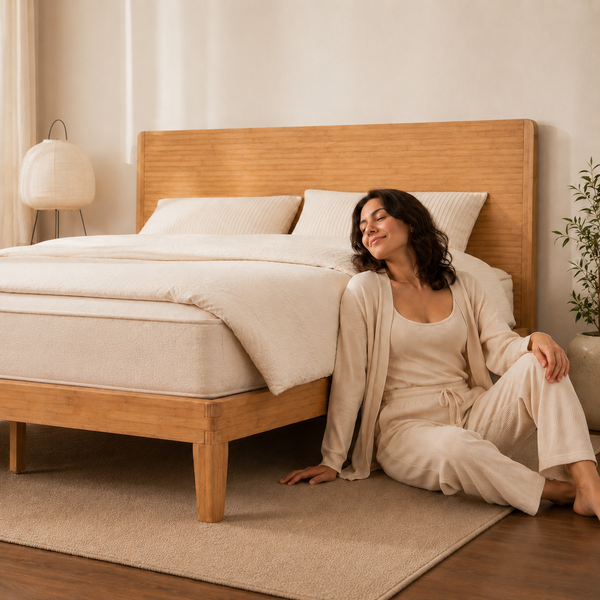 RESTORA Japanese Joinery Bamboo Bed Frame with Headboard - Queen