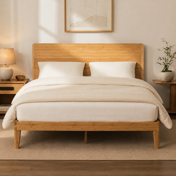 RESTORA Japanese Joinery Bamboo Bed Frame with Headboard - Queen