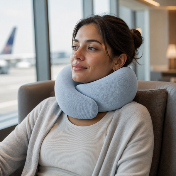 RESTORA Travel Neck Pillow – Memory Foam Neck Support Pillow for Flights & Travel