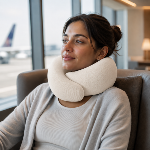 RESTORA Travel Neck Pillow – Memory Foam Neck Support Pillow for Flights & Travel
