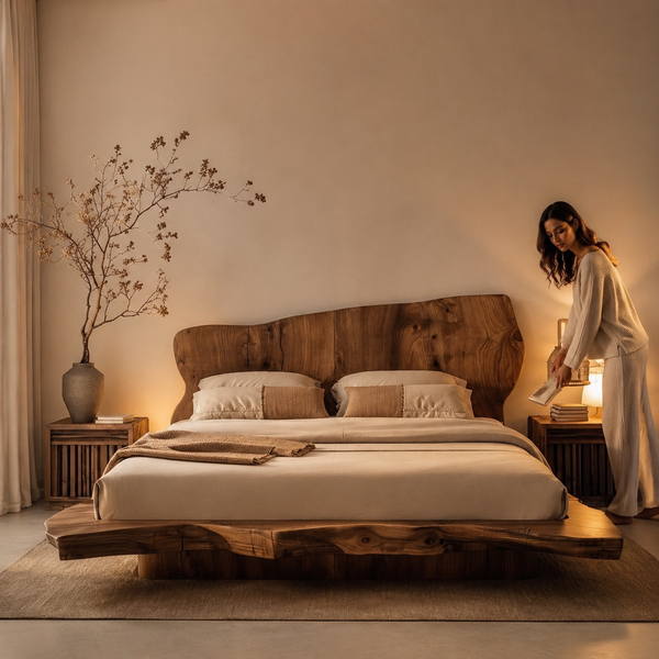 RESTORA Natural Artisan Wood Bed – Sculpted Cut