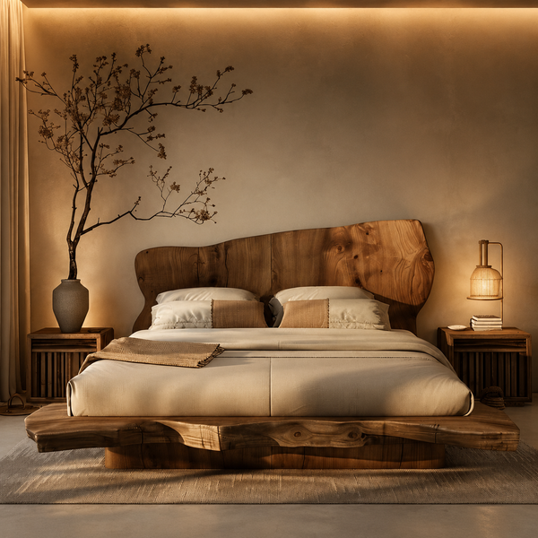 RESTORA Natural Artisan Wood Bed – Sculpted Cut