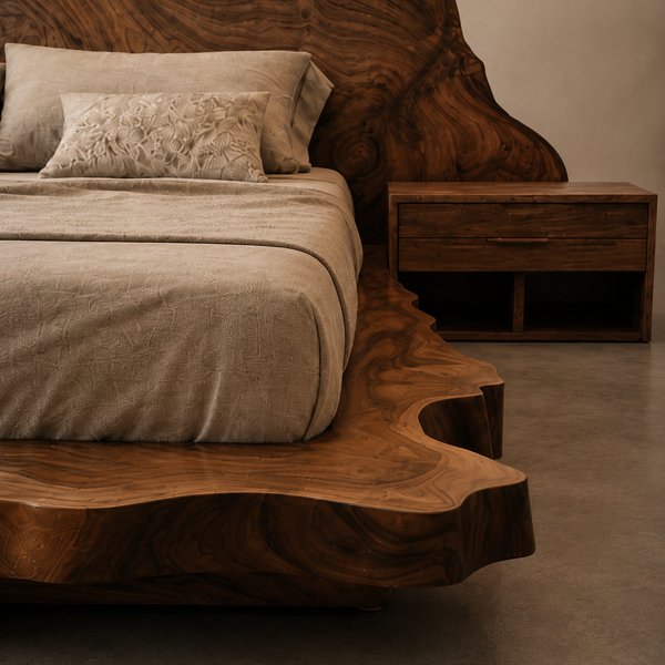 RESTORA Natural Artisan Wood Bed – Wave Cut