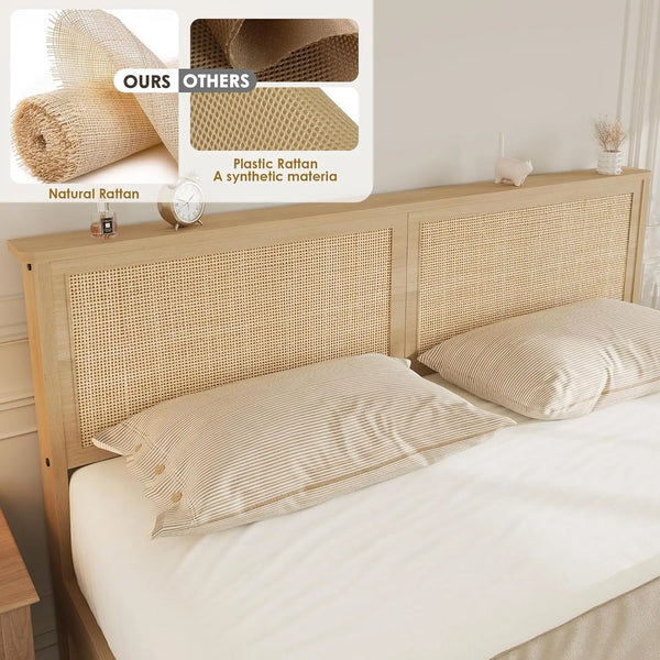 RESTORA Natural Rattan Bed Frame with Storage Drawers