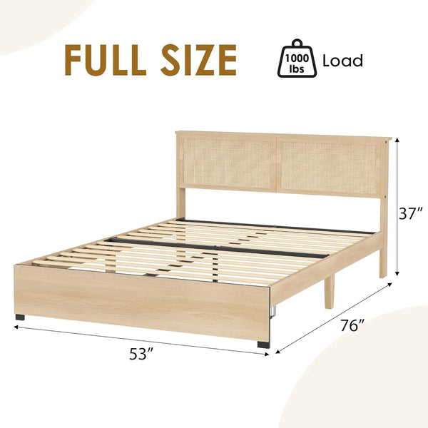 RESTORA Natural Rattan Bed Frame with Storage Drawers