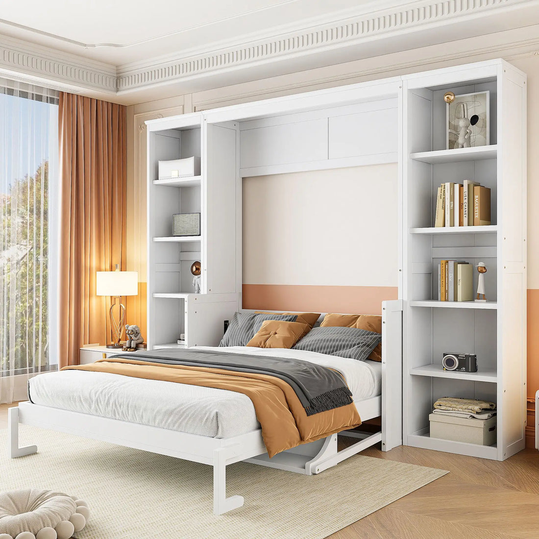 RESTORA Murphy Bed with Desk & Bookshelves - Full Size