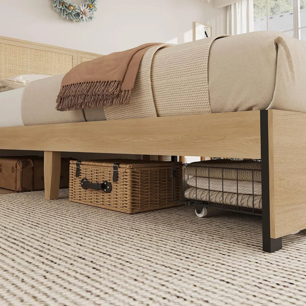 RESTORA Natural Rattan Bed Frame with Storage Drawers