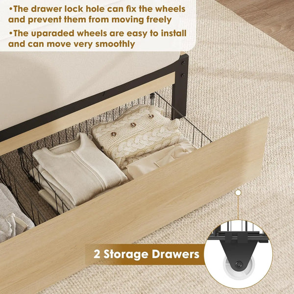 RESTORA Natural Rattan Bed Frame with Storage Drawers