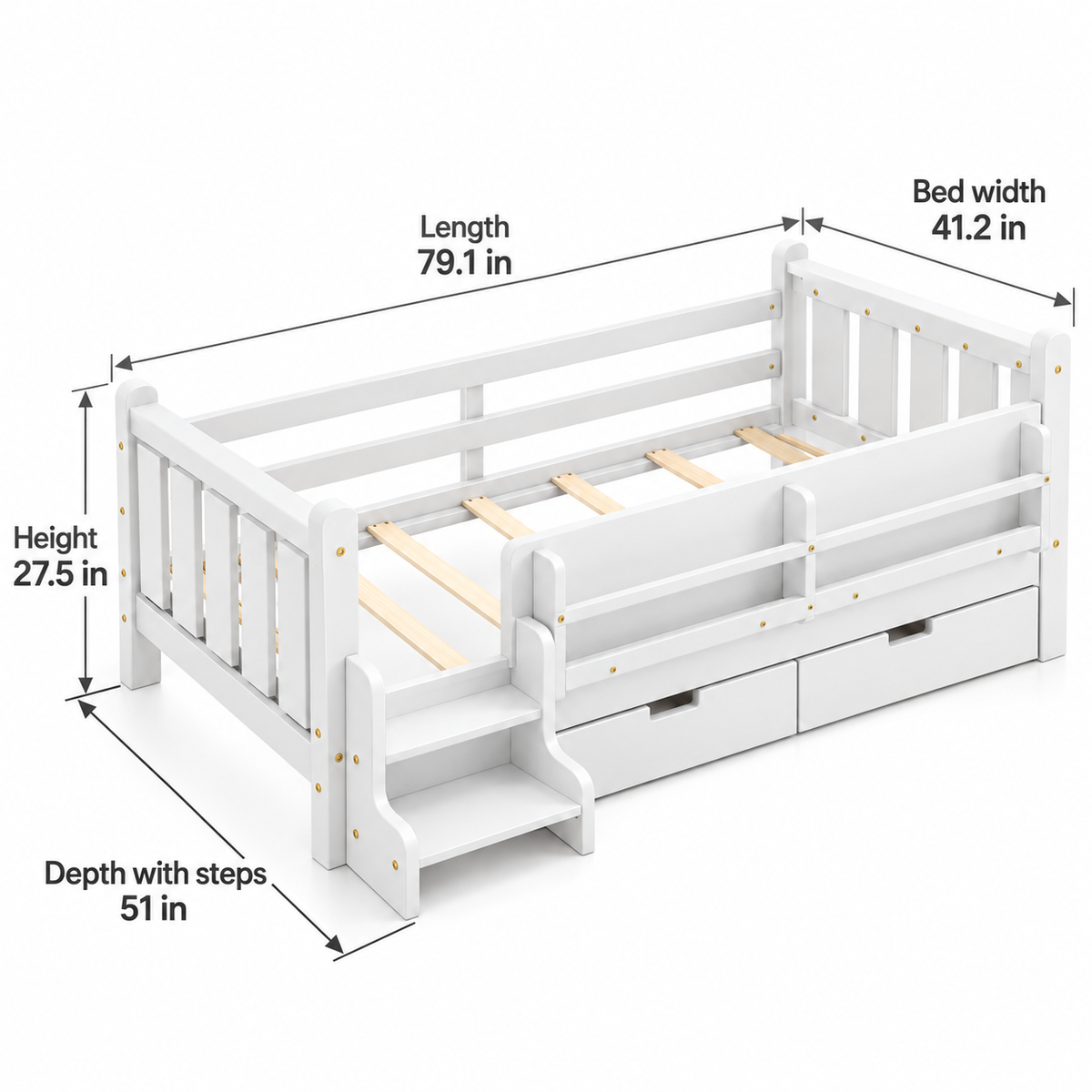 RESTORA Kids Twin Floor Bed with Storage & Stairs