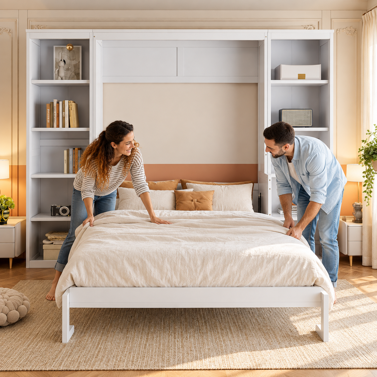 RESTORA Murphy Bed with Desk & Bookshelves - Full Size