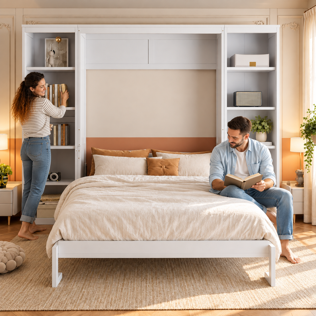 RESTORA Murphy Bed with Desk & Bookshelves - Full Size