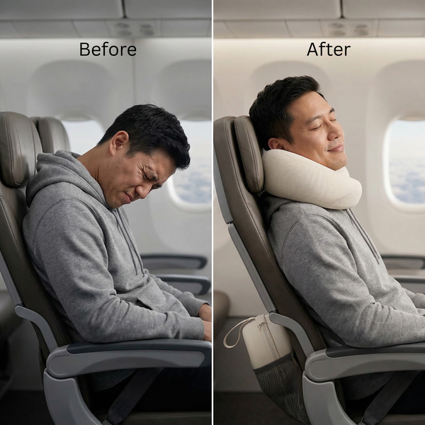 RESTORA Travel Neck Pillow – Memory Foam Neck Support Pillow for Flights & Travel