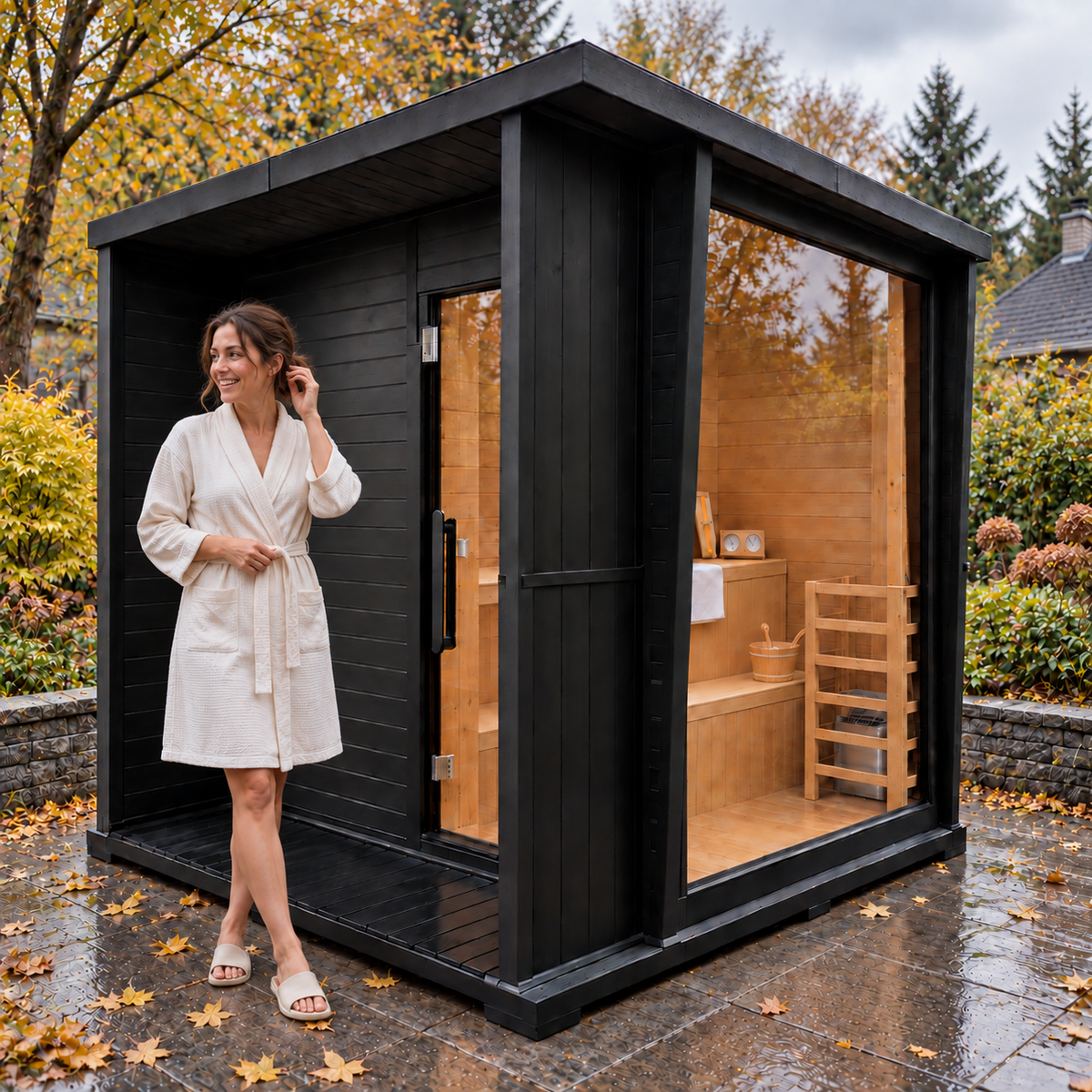 RESTORA Black Outdoor Sauna with Electric Heater – 4–6 Person