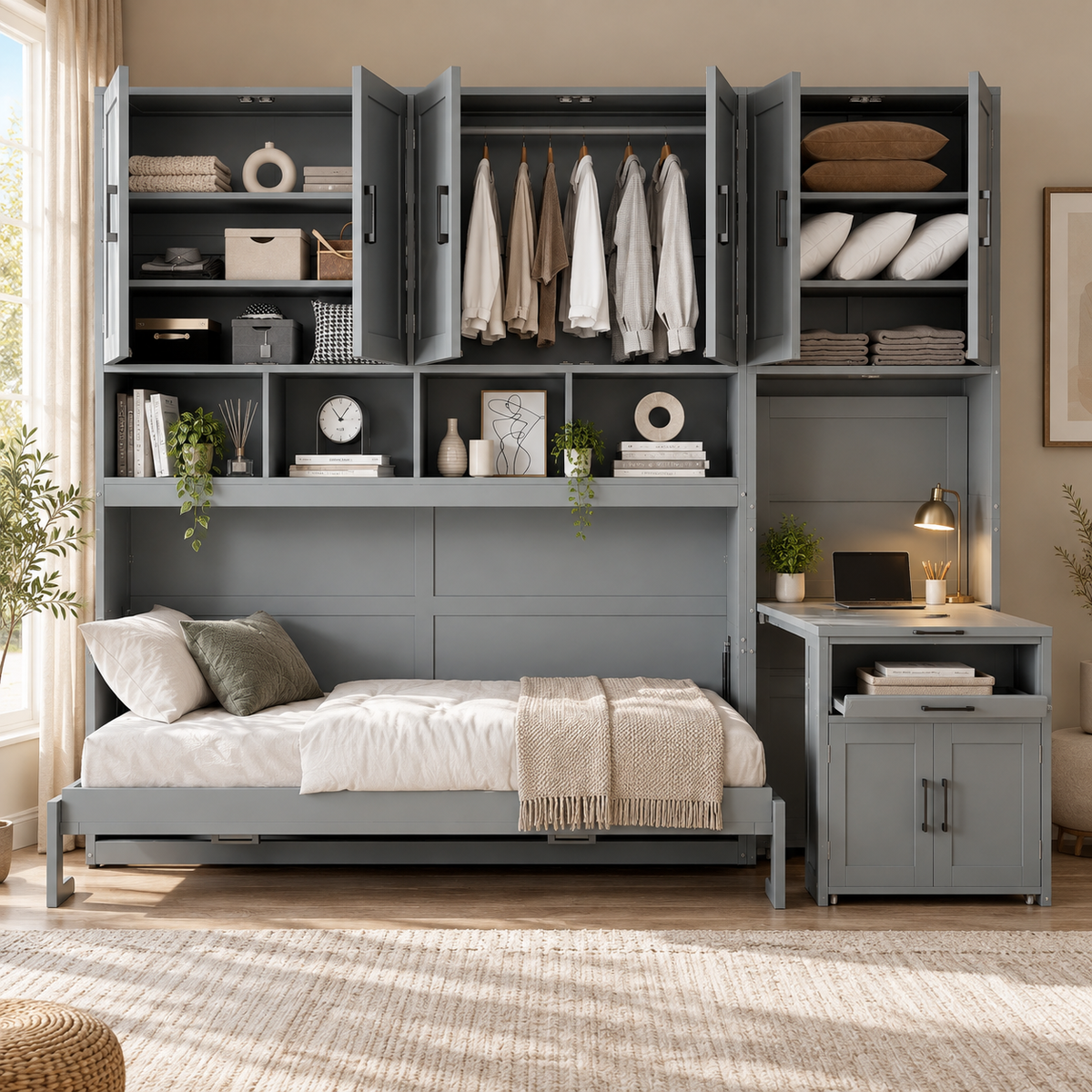 Twin Murphy bed, view 1