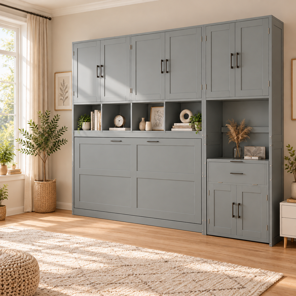 RESTORA Murphy Bed with Closet, Drawers & Desk - Twin Size