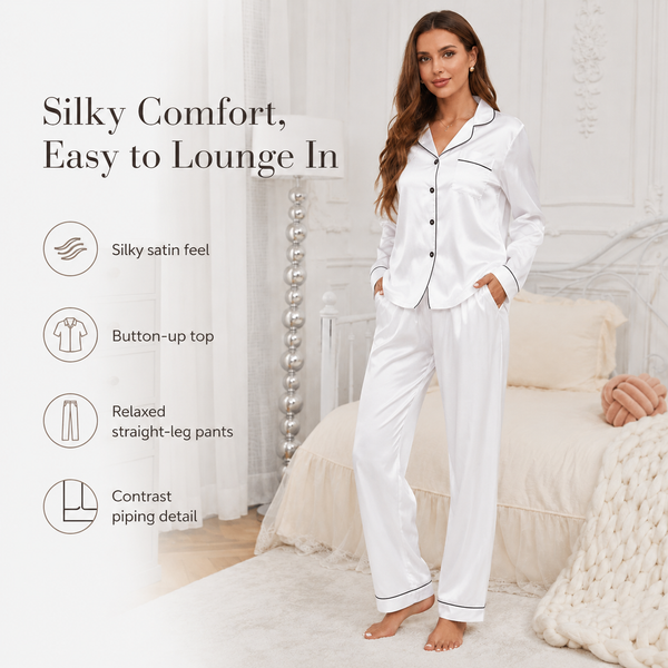 RESTORA Women's Satin Lounge Pajama Set