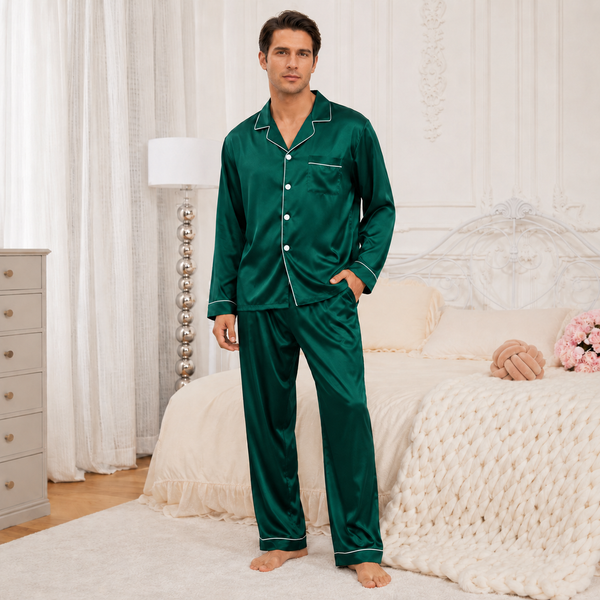 RESTORA Men's Satin Lounge Pajama Set