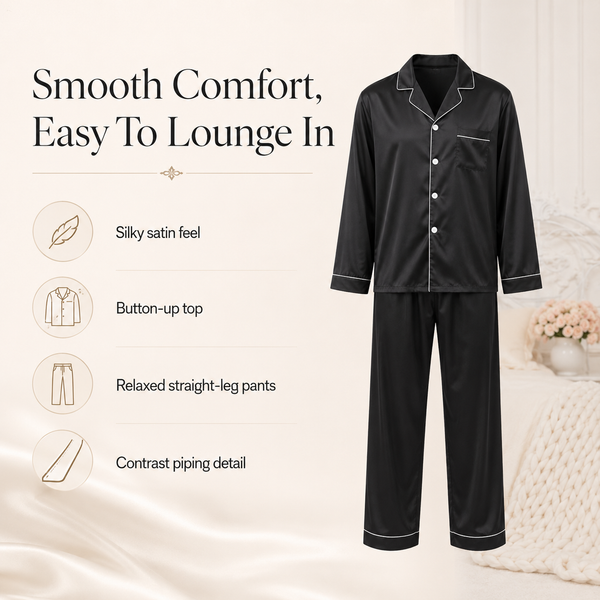 RESTORA Men's Satin Lounge Pajama Set