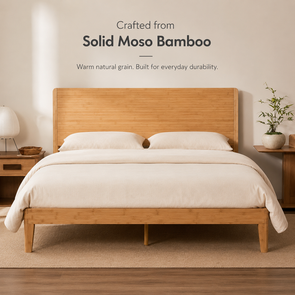 RESTORA Japanese Joinery Bamboo Bed Frame with Headboard - Queen