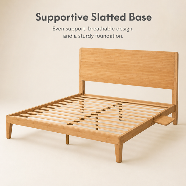 RESTORA Japanese Joinery Bamboo Bed Frame with Headboard - Queen