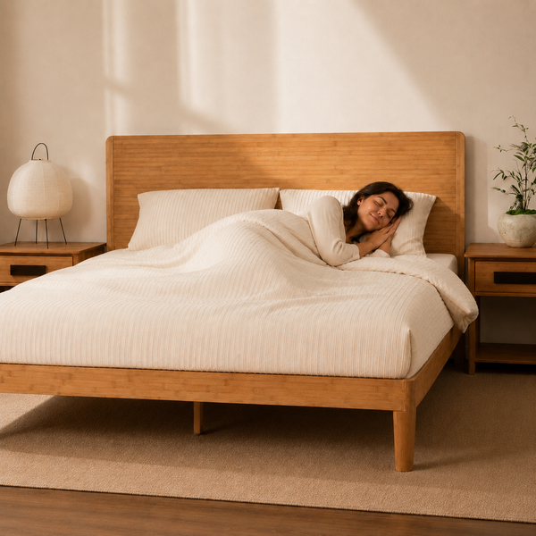 RESTORA Japanese Joinery Bamboo Bed Frame with Headboard - Queen