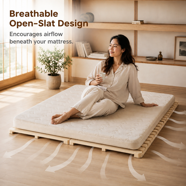 RESTORA Foldable Wooden Slat Bed Base — Solid Pine