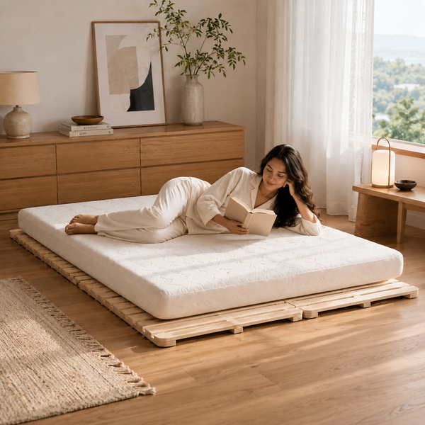 RESTORA Foldable Wooden Slat Bed Base — Solid Pine