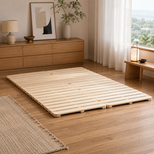 RESTORA Foldable Wooden Slat Bed Base — Solid Pine