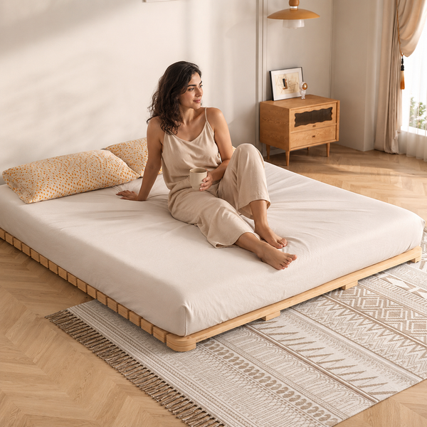 RESTORA Roll-Up Wooden Slat Bed Base — Solid Pine