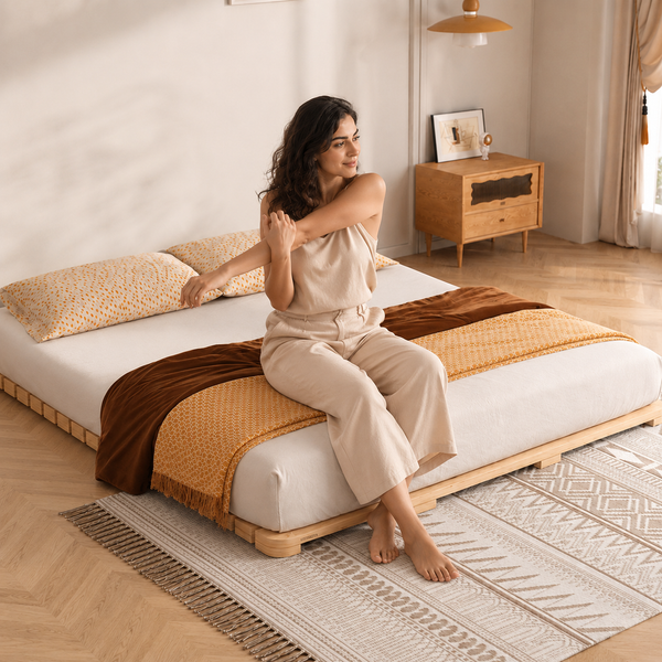 RESTORA Roll-Up Wooden Slat Bed Base — Solid Pine