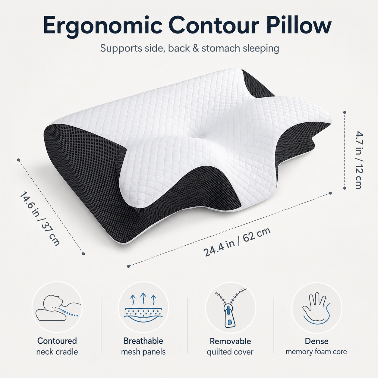 RESTORA Ergonomic Pillow specs and dimensions