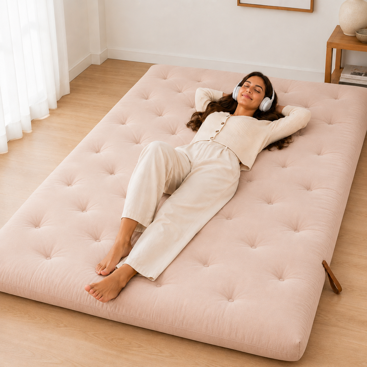 Beige RESTORA Japanese Floor Mattress lifestyle image