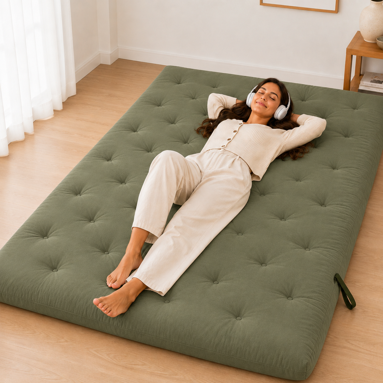 Dark Green RESTORA Japanese Floor Mattress lifestyle image