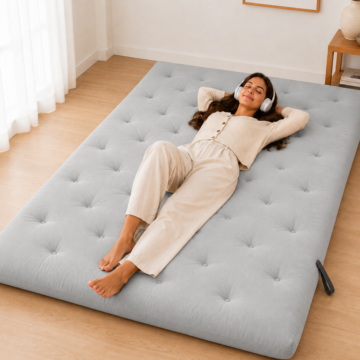 Light Gray RESTORA Japanese Floor Mattress lifestyle image