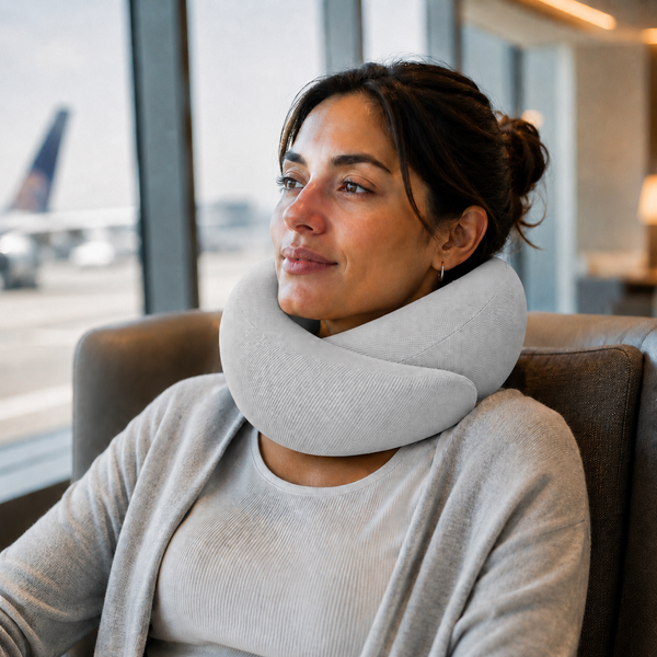RESTORA Travel Neck Pillow – Memory Foam Neck Support Pillow for Flights & Travel