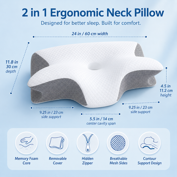 RESTORA Ergonomic Cervical Neck Support Pillow –  Memory Foam