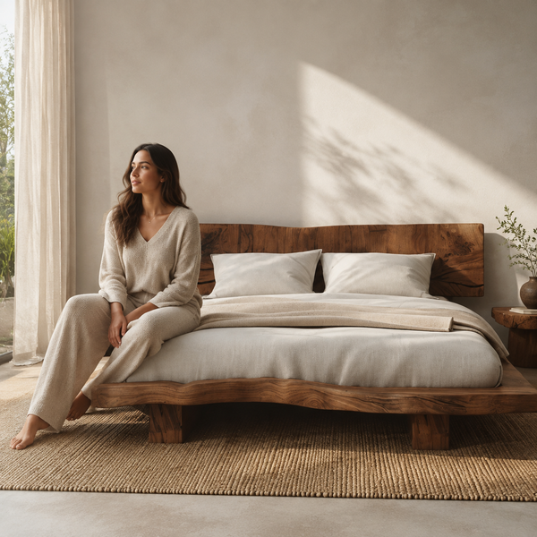 RESTORA Natural Artisan Wood Bed Frame – Horizon Cut