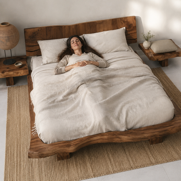 RESTORA Natural Artisan Wood Bed Frame – Horizon Cut