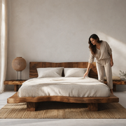 RESTORA Natural Artisan Wood Bed Frame – Horizon Cut