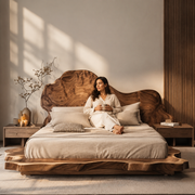 RESTORA Natural Artisan Wood Bed – Wave Cut