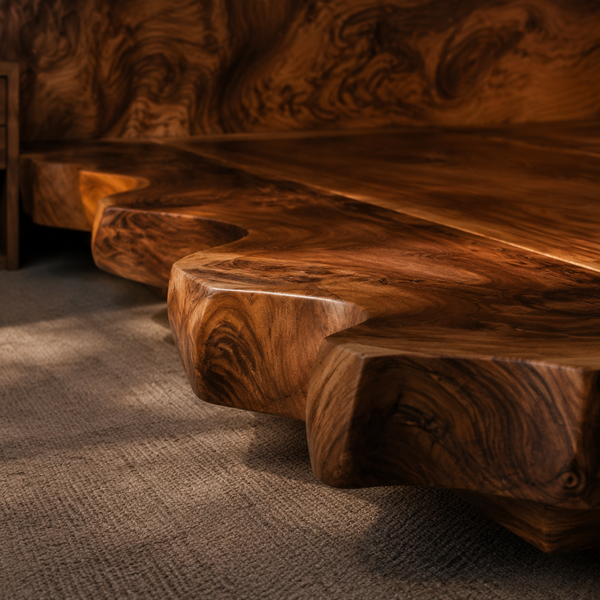 RESTORA Natural Artisan Wood Bed – Wave Cut