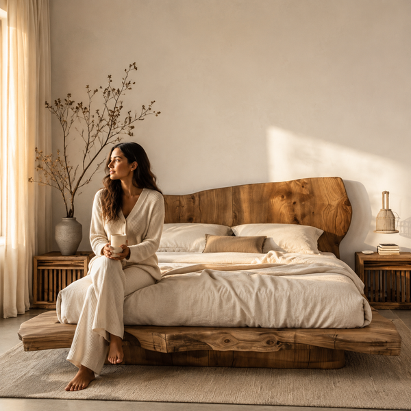 RESTORA Natural Artisan Wood Bed – Sculpted Cut