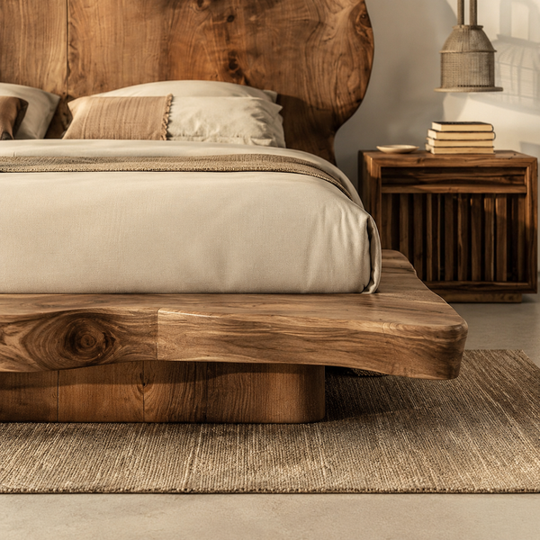RESTORA Natural Artisan Wood Bed – Sculpted Cut