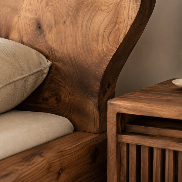 RESTORA Natural Artisan Wood Bed – Sculpted Cut