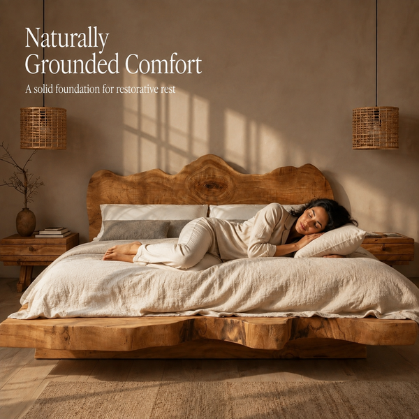 RESTORA Natural Artisan Wood Bed Frame – Crown Cut